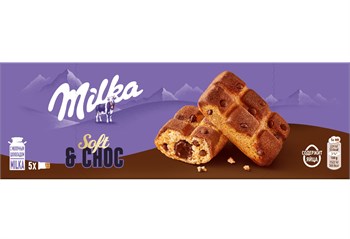 Пирожное бисквитное Milka с шоколадной начинкой и кусочками молочного шоколада, 175 г 4737